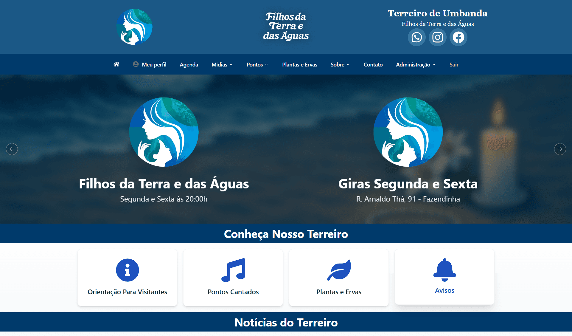 Site Terreiro Filhos da Terra e das Águas